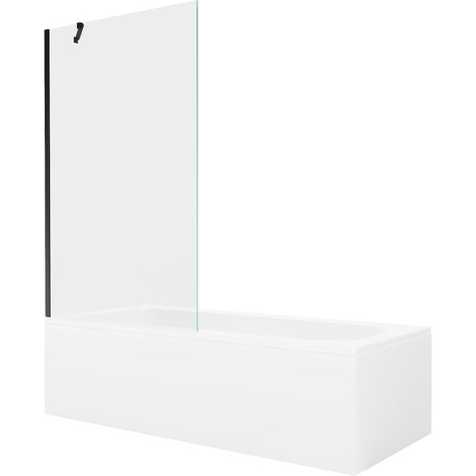 Rektangulært badekar Mexen Vega 170 x 70 cm med front- og sidebeklædning samt 1-fløjet brusevæg 100 cm i transparent sort, 1 sæt