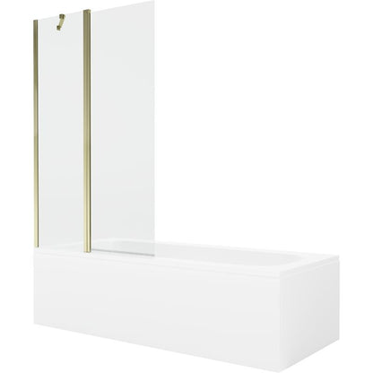 Rektangulært badekar Mexen Vega 170 x 70 cm med front- og sidepanel samt 1-fløjet brusevæg 100 cm i transparent guld – komplet sæt