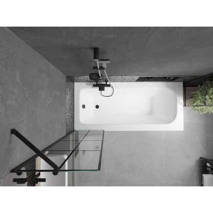 Rektangulært badekar Mexen Vega 170 x 70 cm med frontpanel og 1-fløjet brusevæg 50 cm i mat-sort mønster, 1 sæt