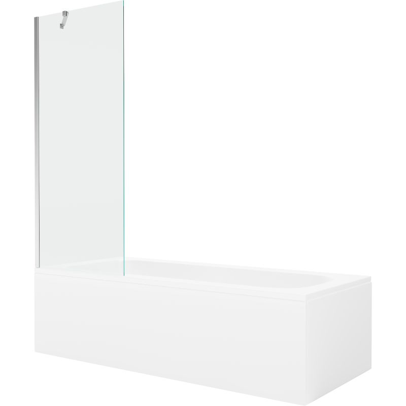 Rektangulært badekar Mexen Vega 170 x 70 cm med front- og sidebeklædning samt 1-fløjet brusevæg 70 cm i transparent krom, 1 sæt