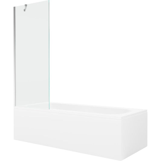 Rektangulært badekar Mexen Vega 170 x 70 cm med front- og sidebeklædning samt 1-fløjet brusevæg 70 cm i transparent krom, 1 sæt