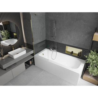 Rektangulært badekar Mexen Vega 170 x 70 cm med front- og sidebeklædning samt 1-fløjet brusevæg 70 cm i transparent krom, 1 sæt