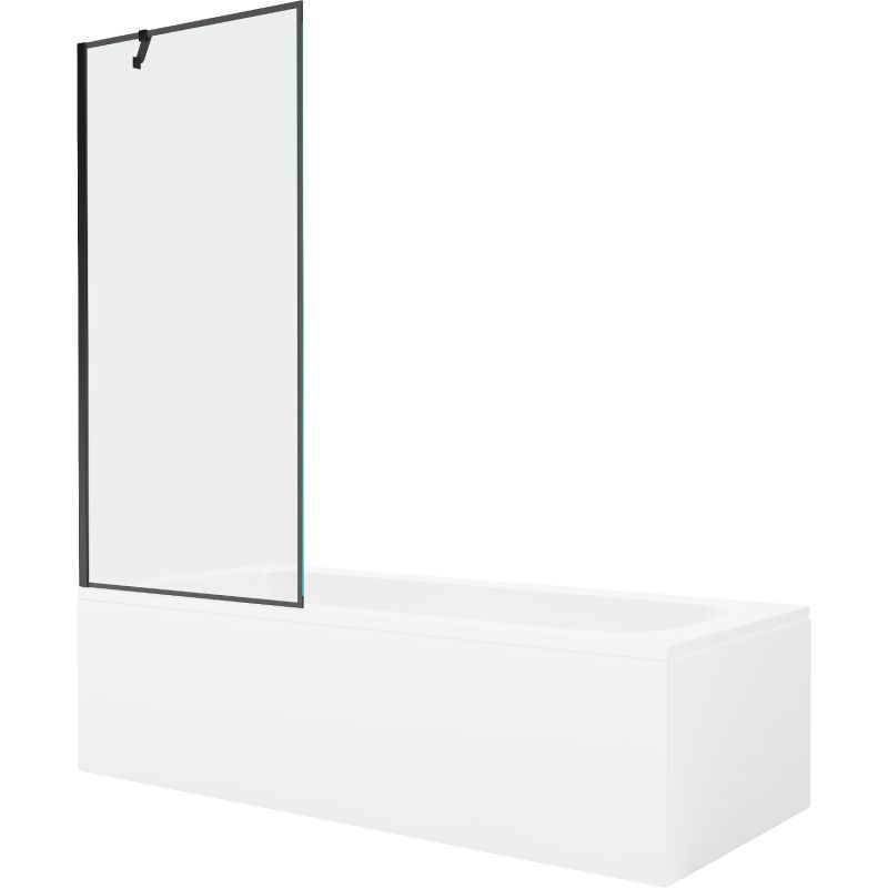 Rektangulært badekar Mexen Vega 170 x 70 cm med front- og sidepanel samt 1-fløjet brusevæg 80 cm i sort mønster, komplet sæt