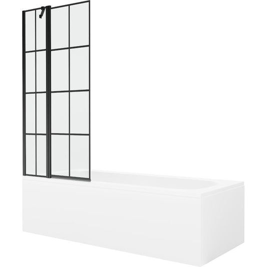 Rektangulært badekar Mexen Vega 170 x 70 cm med frontpanel og 1-fløjet skærmvæg 80 cm i sort mønster, 1 sæt