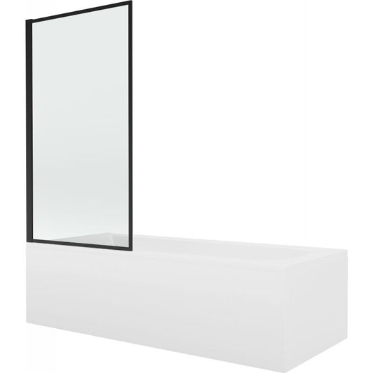Rektangulært badekar Mexen Vega 170 x 70 cm med frontpanel og 1-fløjet brusevæg 80 cm sort mønster, 1 sæt