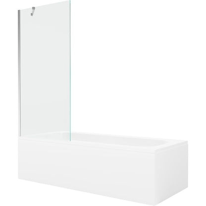 Rektangulært badekar Mexen Vega 170 x 70 cm med frontpanel og 1-fløjet brusevæg 80 cm transparent krom 1 sæt