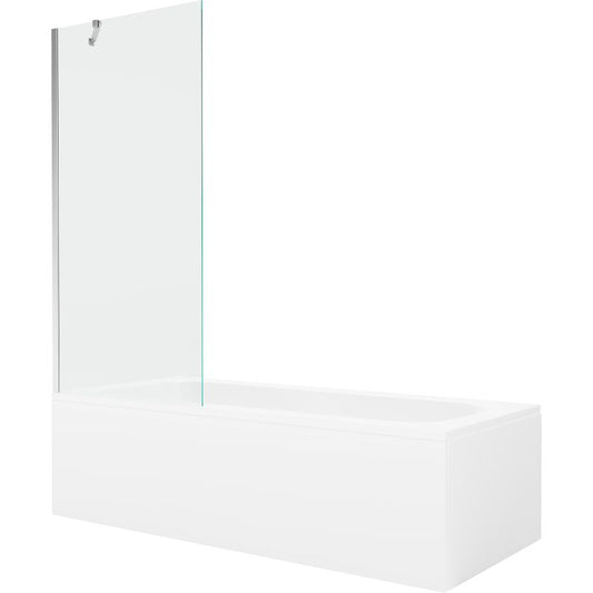 Rektangulært badekar Mexen Vega 170 x 70 cm med frontpanel og 1-fløjet brusevæg 80 cm transparent krom 1 sæt