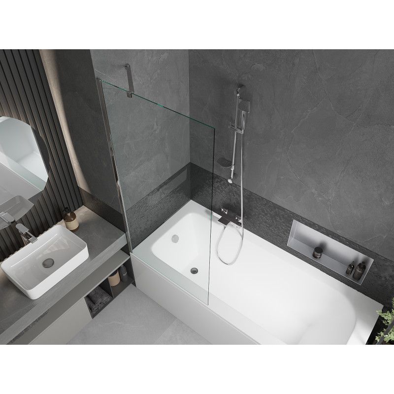 Rektangulært badekar Mexen Vega 170 x 70 cm med frontpanel og 1-fløjet brusevæg 80 cm transparent krom 1 sæt