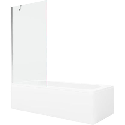 Rektangulært badekar Mexen Vega 170 x 70 cm med front- og sidepanel samt 1-fløjet brusevæg 90 cm i transparent krom, 1 sæt
