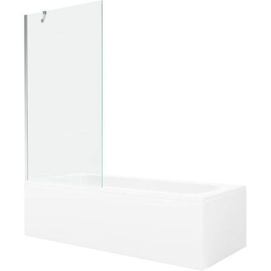 Rektangulært badekar Mexen Vega 170 x 70 cm med front- og sidepanel samt 1-fløjet brusevæg 90 cm i transparent krom, 1 sæt