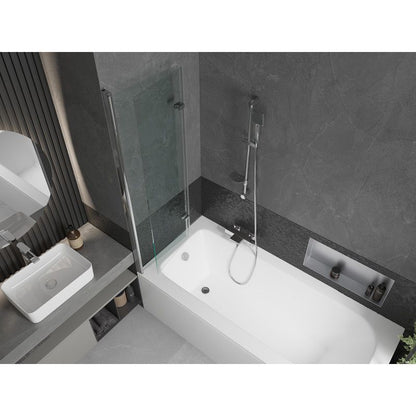 Rektangulært badekar Mexen Vega 170 x 70 cm med front- og sidepanel samt 2-fløjet brusevæg 100 cm i transparent krom, 1 sæt