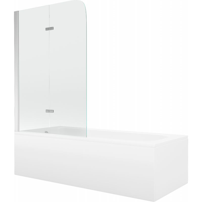 Rektangulært badekar Mexen Vega 170 x 70 cm med frontpanel og 2-fløjet brusevæg 100 cm transparent krom 1 sæt