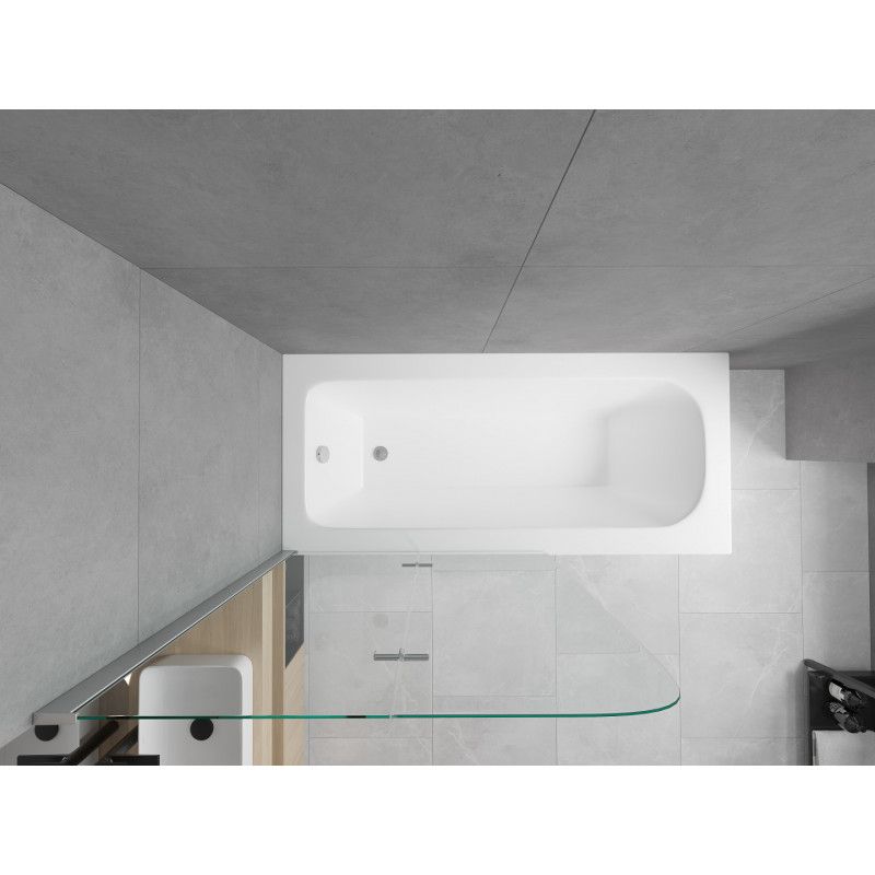 Rektangulært badekar Mexen Vega 170 x 70 cm med frontpanel og 2-fløjet brusevæg 100 cm transparent krom 1 sæt