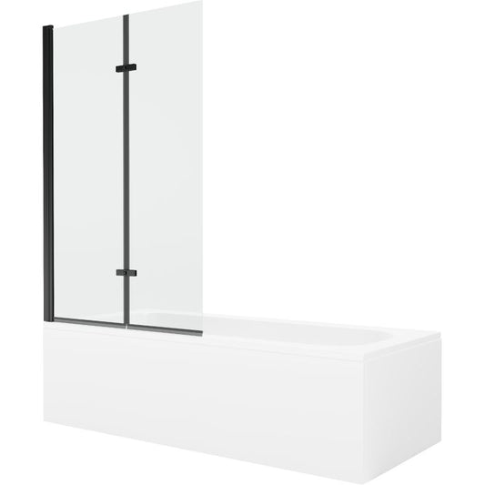 Rektangulært badekar Mexen Vega 170 x 70 cm med front- og sidepanel samt 2-fløjet brusevæg 100 cm transparent sort 1 sæt