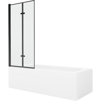 Rektangulært badekar Mexen Vega 170 x 70 cm med frontbeklædning og 2-fløjet brusevæg 80 cm i sort mønster, 1 sæt