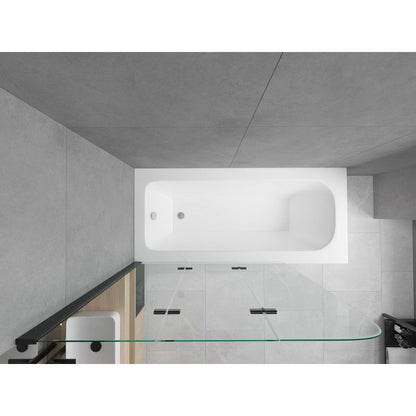 Rektangulært badekar Mexen Vega 170 x 70 cm med frontpanel og 3-fløjet brusevæg 120 cm i transparent sort