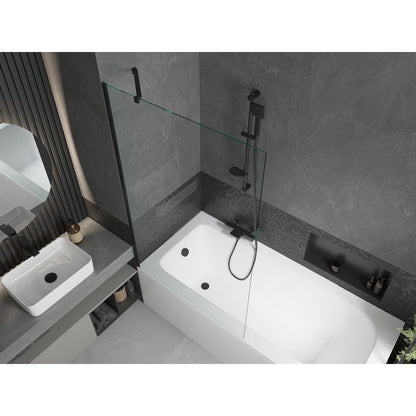 Rektangulært badekar Mexen Vega 180 x 80 cm med frontpanel og 1-fløjet brusevæg 100 cm transparent sort 1 sæt