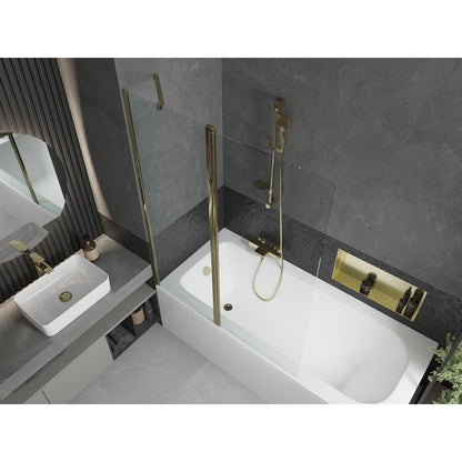 Rektangulært badekar Mexen Vega 180 x 80 cm med frontpanel og 1-fløjet brusevæg 120 cm transparent guld 1 sæt