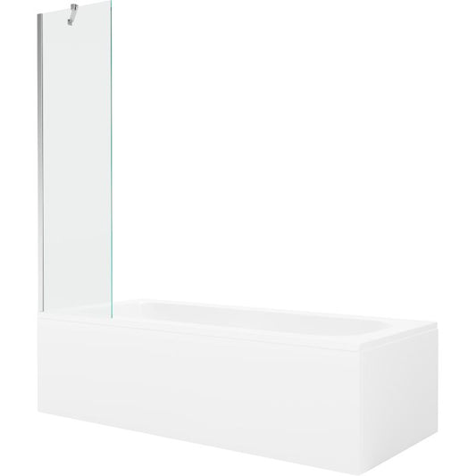 Rektangulært badekar Mexen Vega 180 x 80 cm med front- og sidepanel samt 1-fløjet brusevæg 50 cm i transparent krom, 1 sæt