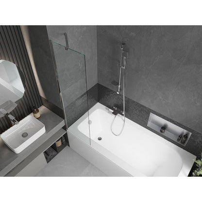 Rektangulært badekar Mexen Vega 180 x 80 cm med front- og sidepanel samt 1-fløjet brusevæg 50 cm i transparent krom, 1 sæt