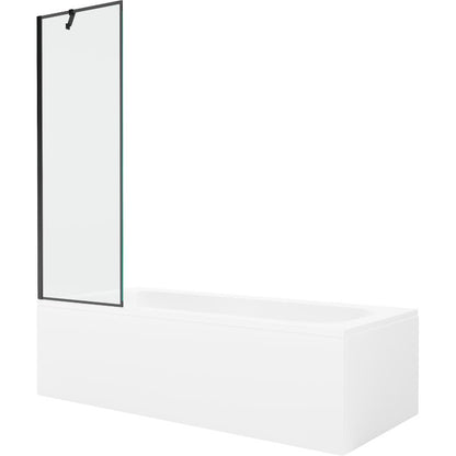 Rektangulært badekar Mexen Vega 180 x 80 cm med front- og sidebeklædning samt 1-fløjet brusevæg 60 cm med sort mønster, 1 sæt
