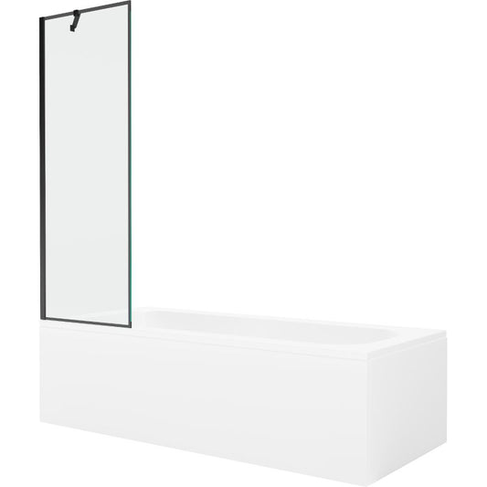 Rektangulært badekar Mexen Vega 180 x 80 cm med front- og sidebeklædning samt 1-fløjet brusevæg 60 cm med sort mønster, 1 sæt