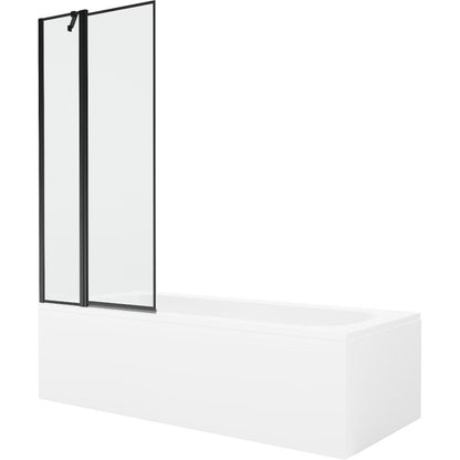 Rektangulært badekar Mexen Vega 180 x 80 cm med front- og sidepanel samt 1-fløjet brusevæg 80 cm i mat-sort mønster, 1 sæt