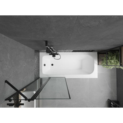 Rektangulært badekar Mexen Vega 180 x 80 cm med front- og sidepanel samt 1-fløjet brusevæg 80 cm i mat-sort mønster, 1 sæt