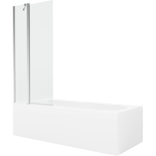 Rektangulært badekar Mexen Vega 180 x 80 cm med front- og sidepanel samt 1-fløjet brusevæg 80 cm i transparent glas med kromfinish, 1 sæt
