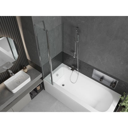 Rektangulært badekar Mexen Vega 180 x 80 cm med front- og sidepanel samt 1-fløjet brusevæg 80 cm i transparent glas med kromfinish, 1 sæt