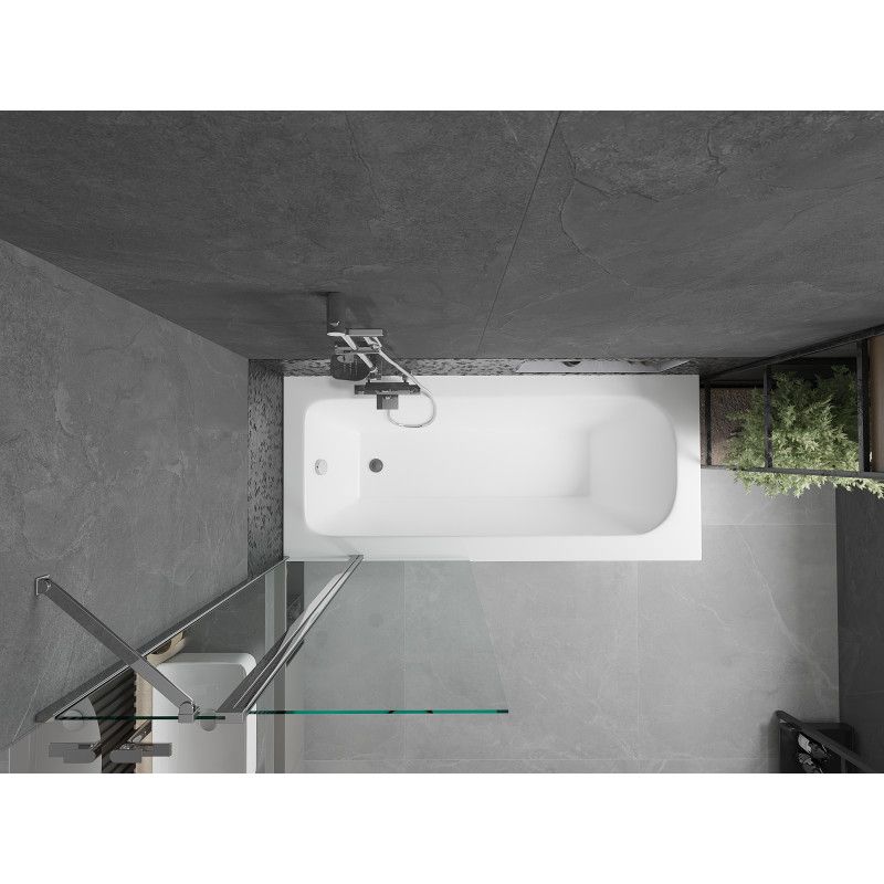 Rektangulært badekar Mexen Vega 180 x 80 cm med front- og sidepanel samt 1-fløjet brusevæg 80 cm i transparent glas med kromfinish, 1 sæt