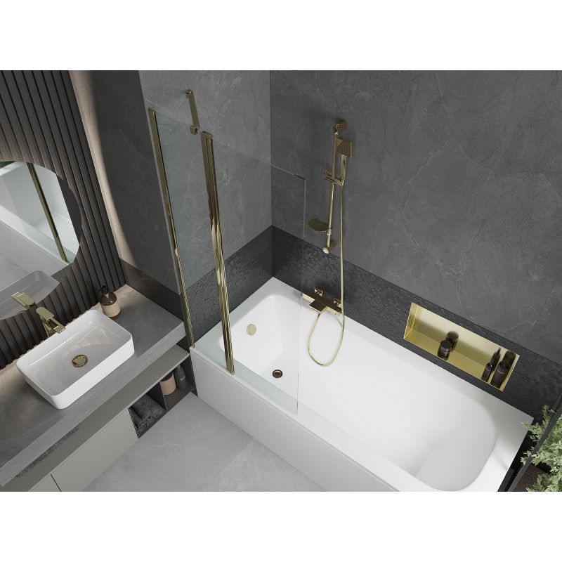 Rektangulært badekar Mexen Vega 180 x 80 cm med aluminiumsramme og 1-fløjet brusevæg 80 cm transparent guld 1 sæt