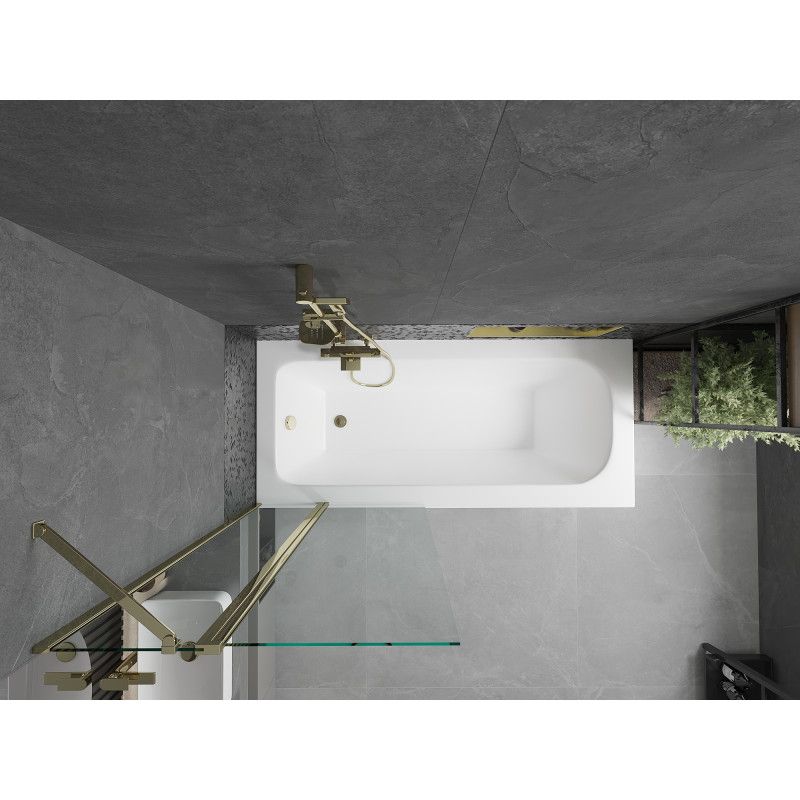 Rektangulært badekar Mexen Vega 180 x 80 cm med aluminiumsramme og 1-fløjet brusevæg 80 cm transparent guld 1 sæt