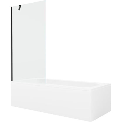 Rektangulært badekar Mexen Vega 180 x 80 cm med frontpanel og 1-fløjet brusevæg 90 cm transparent sort 1 sæt