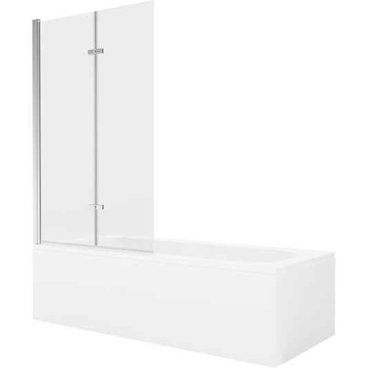 Rektangulært badekar Mexen Vega 180 x 80 cm med frontpanel og 2-fløjet brusevæg 100 cm transparent krom 1 sæt