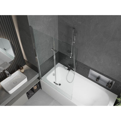 Rektangulært badekar Mexen Vega 180 x 80 cm med frontpanel og 2-fløjet brusevæg 100 cm transparent krom 1 sæt