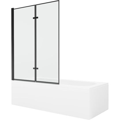 Rektangulært badekar Mexen Vega 180 x 80 cm med frontpanel og 2-fløjet brusevæg 120 cm i mat-sort mønster, komplet sæt