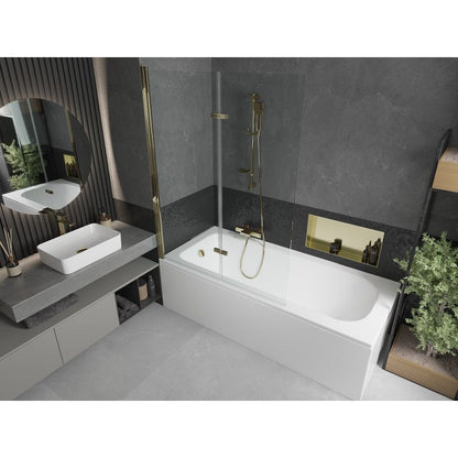 Rektangulært badekar Mexen Vega 180 x 80 cm med frontpanel og 2-fløjet brusevæg 120 cm transparent guld 1 sæt
