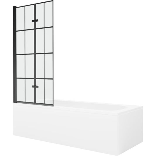Rektangulært badekar Mexen Vega 180 x 80 cm med frontpanel og 2-fløjet skærm 80 cm sort mønster, komplet sæt