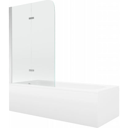 Rektangulært badekar Mexen Vega 180 x 80 cm med front- og sidepanel samt 2-fløjet brusevæg 80 cm i transparent krom, 1 sæt