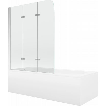Rektangulært badekar Mexen Vega 180 x 80 cm med frontpanel og 3-fløjet brusevæg 120 cm transparent krom 1 sæt