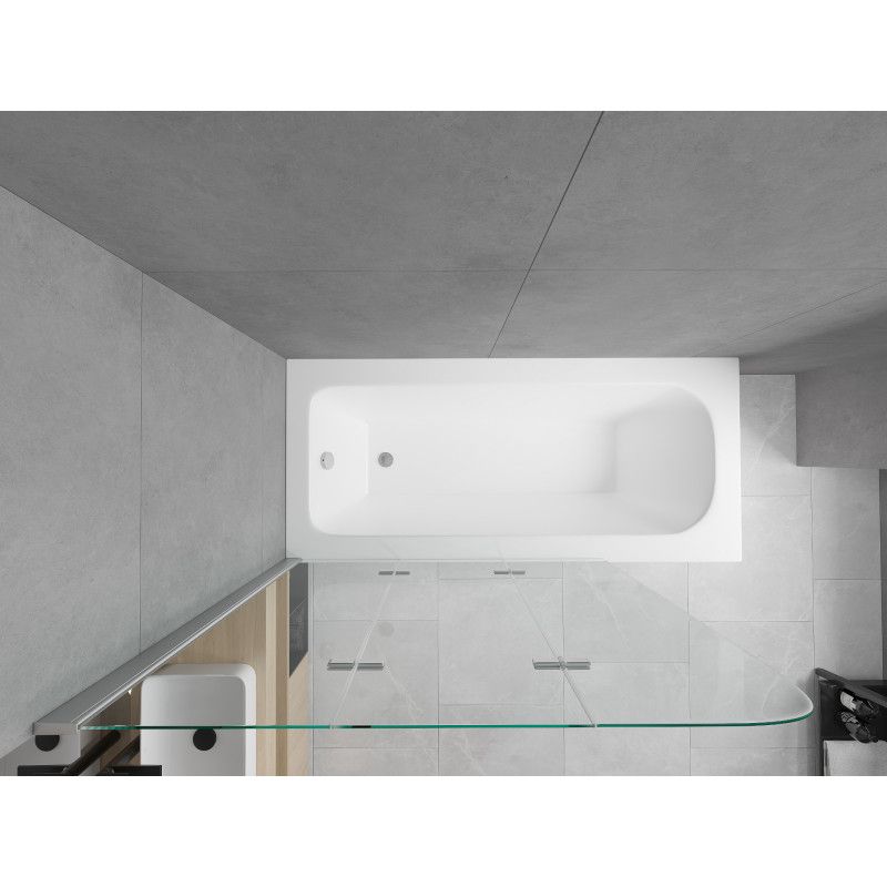 Rektangulært badekar Mexen Vega 180 x 80 cm med frontpanel og 3-fløjet brusevæg 120 cm transparent krom 1 sæt
