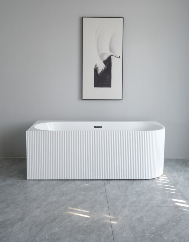 Fritstående Badekar 170x75 cm Hvid Riflet med Afløbssæt