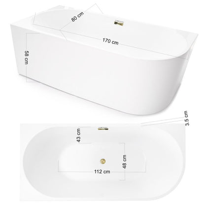 Fritstående badekar Corciano Pula venstre 170x80 cm med gulddetaljer 1 stk.