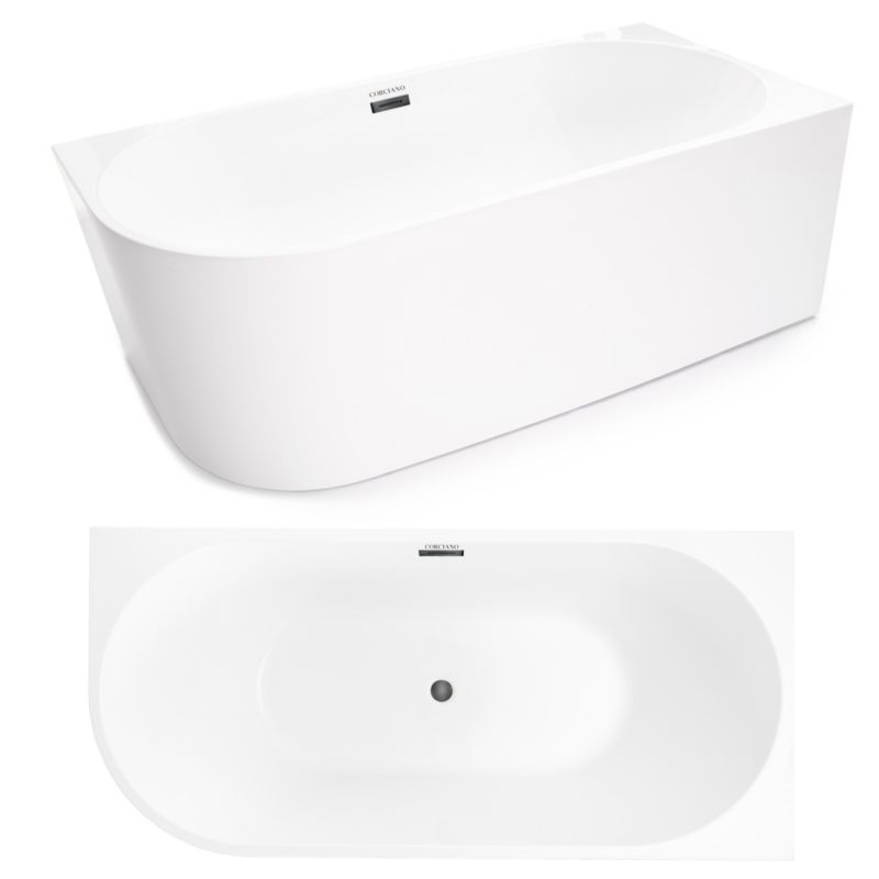 Fritstående badekar Corciano Pula højre 170x80 cm med tilbehør i børstet stål, 1 stk.