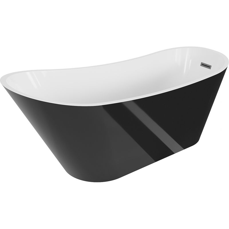 Fritstående badekar Mexen Alta 170 x 75 cm hvid/sort med gun gray børstet overløb, 1 stk.