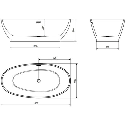 Fritstående badekar Mexen Bilbao 180 x 90 cm hvid/sort med guldløb 1 stk.