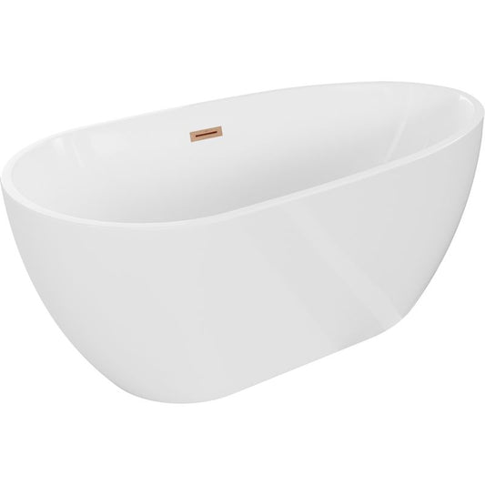 Fritstående badekar Mexen Eos 170 x 75 cm hvid med overløb i børstet kobber, 1 stk.