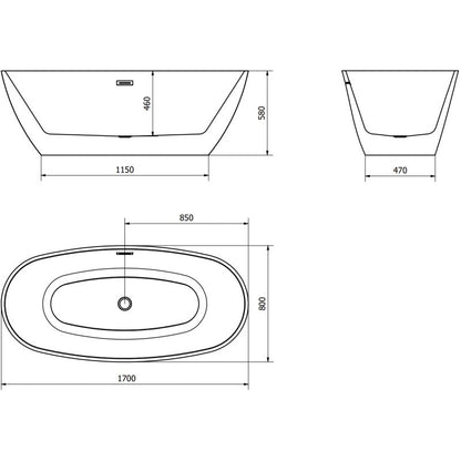 Fritstående badekar Mexen Eris 170 x 80 cm hvid/sort gun gray børstet overløb 1 stk.