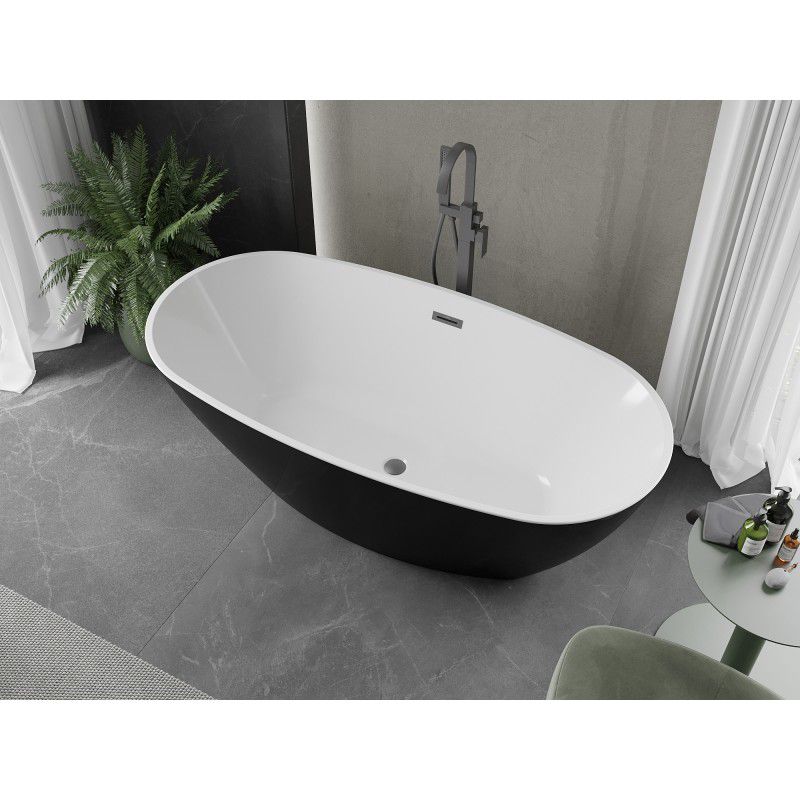 Fritstående badekar Mexen Eris 180 x 80 cm hvid/sort med gun metal overløb, 1 stk.